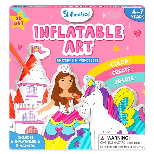 Skillmatics Inflatable Art for Kids - 3D Unicorns & Princesses, Preschool Craft Kits, Fun DIY Activity, Coloring Set, Gifts for Boys & Girls Ages 4, 5, 6, 7 - Image 1