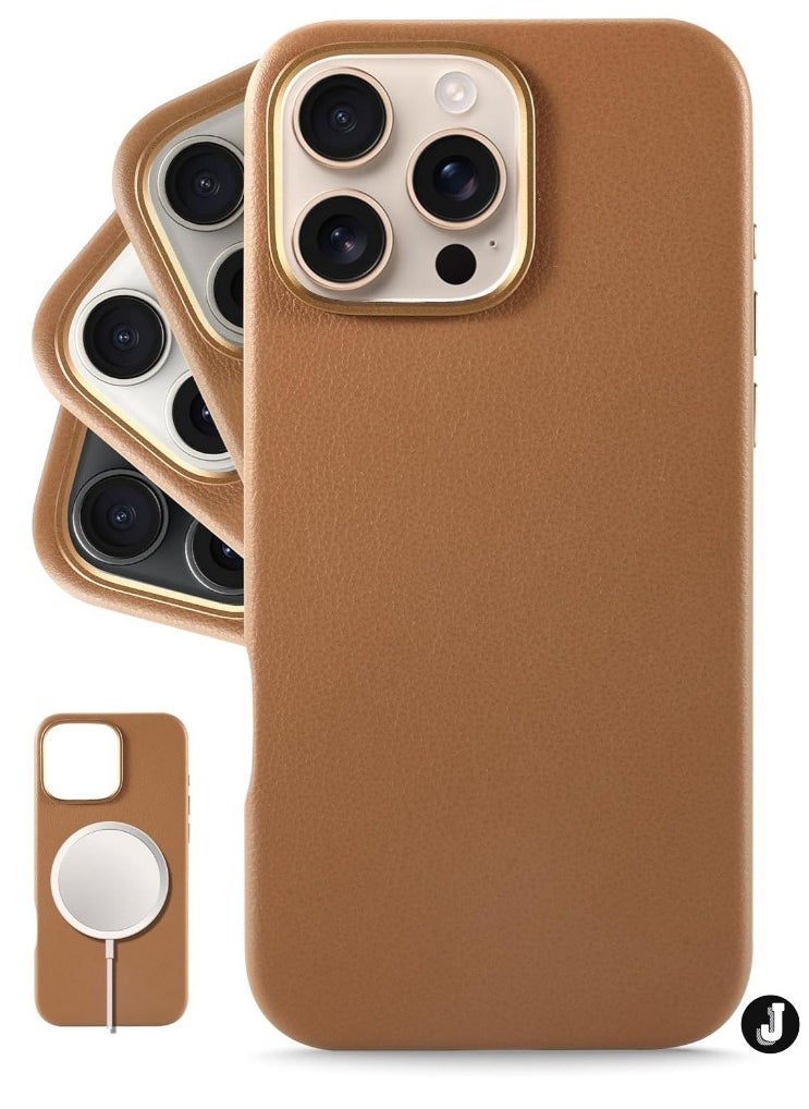 JAJEEK "Classic European Leather Case for iPhone 16 Pro – Brown, Softens Over Time, MagSafe Compatible" - Image 1