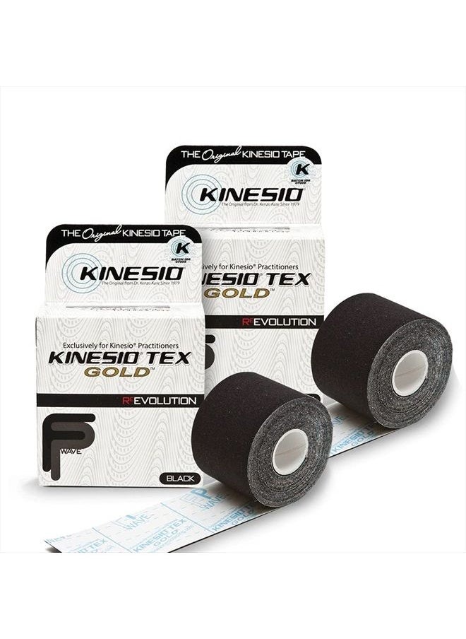 Kinesio Taping - Elastic Therapeutic Athletic Tape Tex Gold FP - Black – 2 in. x 13 ft - 2 Pack  - Image 1