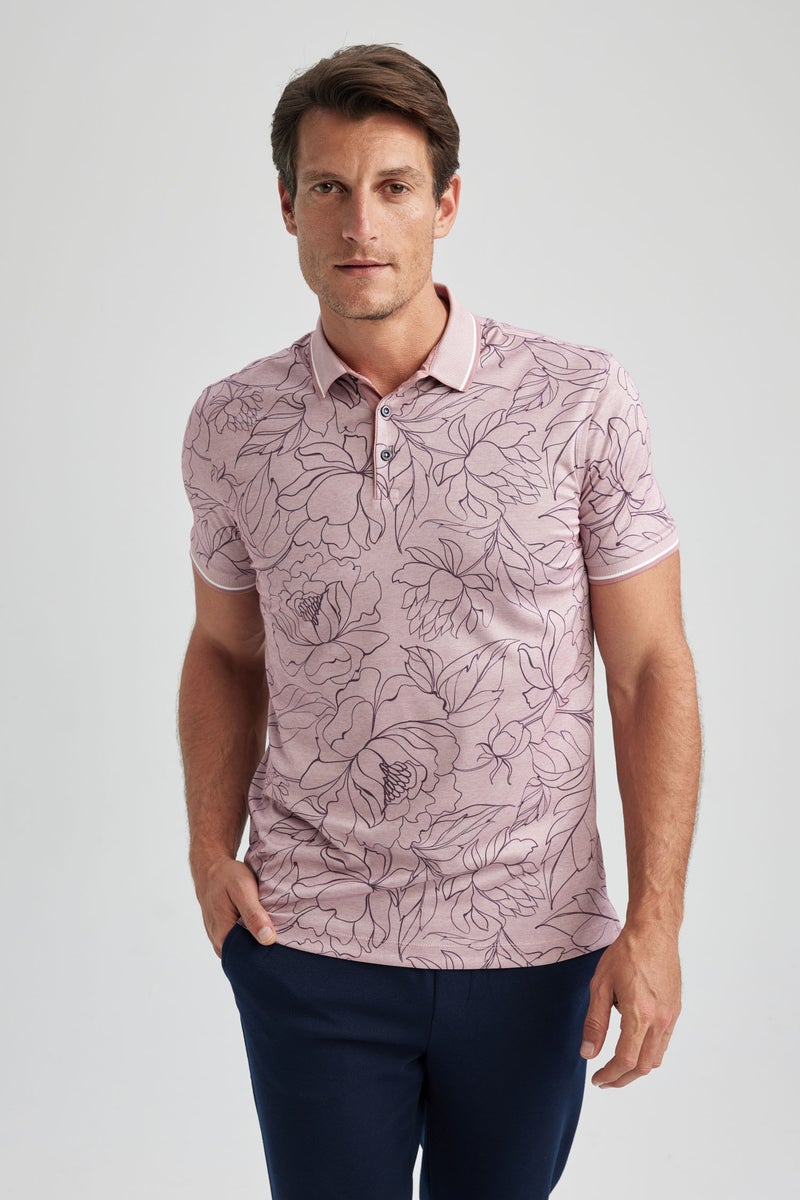 DeFacto Man Slim Fit Floral Short Sleeve Polo T-Shirt - Image 1