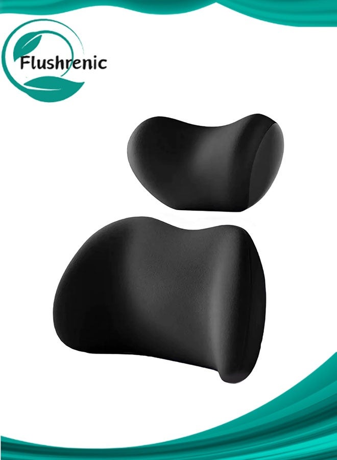Flushrenic Car Headrest & Lumbar Support Cushion,Car Lumbar Support Pillow and Car Neck Pillow Kit with Adjustable Strap,Ergonomic Car Seat Headrest & Lumbar Cushion for Driving, Rest, Sleep - Image 1