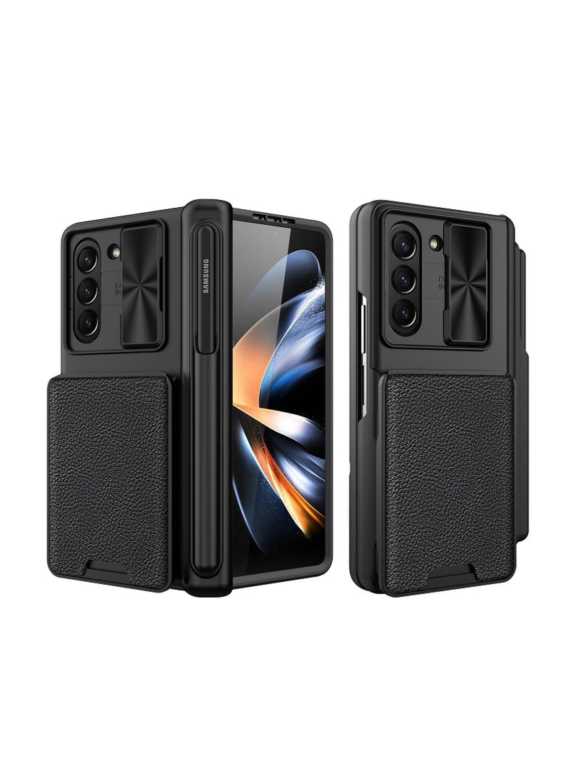 Aookay Compatible with Z Fold 6 Case with Pen Holder and Screen Protector, Wallet Case with Removable Card Slot, Sliding Camera Cover and Hinge Protective Phone Case [Pen Not Included] (Black)  - Image 1