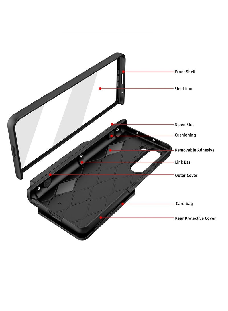 Aookay Compatible with Z Fold 6 Case with Pen Holder and Screen Protector, Wallet Case with Removable Card Slot, Sliding Camera Cover and Hinge Protective Phone Case [Pen Not Included] (Black)  - Image 3