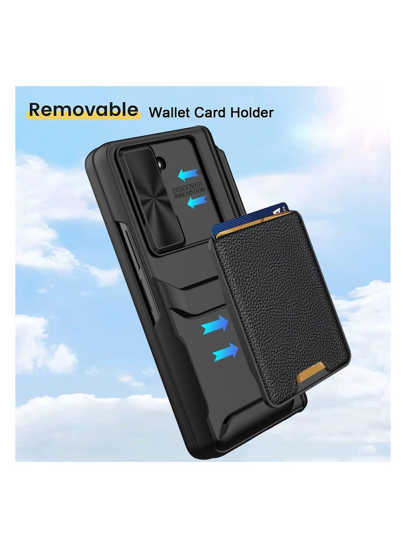 Aookay Compatible with Z Fold 6 Case with Pen Holder and Screen Protector, Wallet Case with Removable Card Slot, Sliding Camera Cover and Hinge Protective Phone Case [Pen Not Included] (Black)  - Image 4