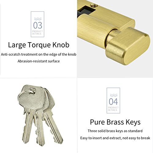 Zopsc 65mm Cylinder Lock Copper Single Open Anti-Theft Door Lock Cylinder with Keys Strong and -Proof, Suitable for Wooden Doors, Aluminum Doors - Image 4