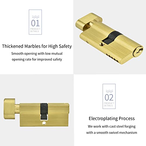 Zopsc 65mm Cylinder Lock Copper Single Open Anti-Theft Door Lock Cylinder with Keys Strong and -Proof, Suitable for Wooden Doors, Aluminum Doors - Image 3