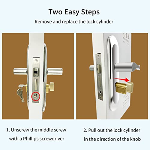 Zopsc 65mm Cylinder Lock Copper Single Open Anti-Theft Door Lock Cylinder with Keys Strong and -Proof, Suitable for Wooden Doors, Aluminum Doors - Image 2