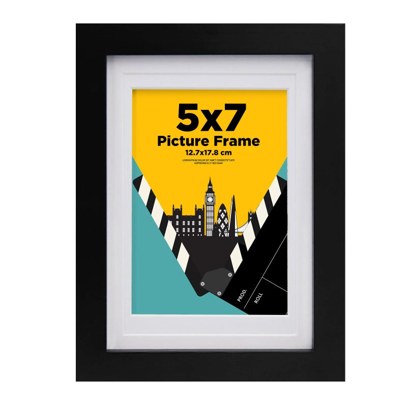 EGOFINE 7x5 Picture Frame100 Solid Wood Frame with 4x6 Mat7x5 Photo Frame with Acrylic Glass178x127cm Small frame for Tabletop and Wall MountingBlack