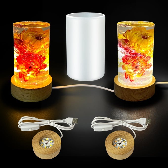 CYLINDER LIGHT RESIN MOLDLED SILICONE RESINA MOULD WITH 2 PCS USB POWERED WOODEN LIGHTED BASE STAND FOR DIY TABLE CRAFTS PARTY WEDDING DESKTOP LAMP HOME DECOR