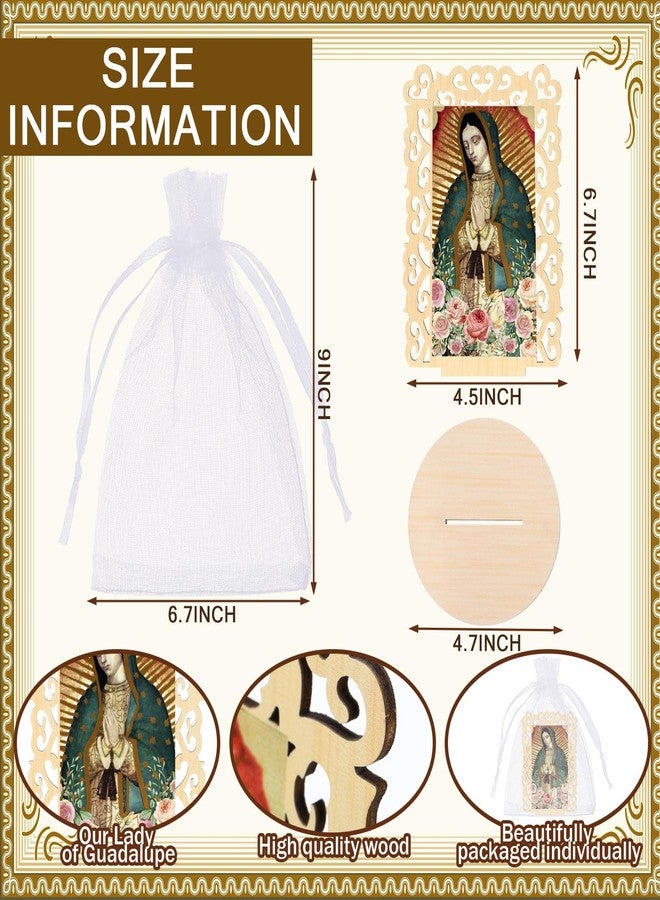Soaoo مجموعة من 12 تمثالاً خشبياً لسيدة غوادالوبي من Soaoo، إطارات صور Virgen De Guadalupe، هدايا تذكارية للمعمودية للضيوف، قطع مركزية للطاولة، هدايا المناولة الأولى، هدايا كاثوليكية (مستطيل 2) - Image 2