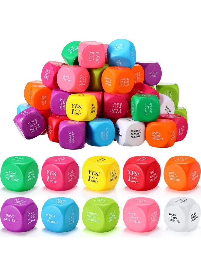 Jerify Motivational Foam Cubes Stress Ball With Quotes Square Encouraging Stress Balls Dice Shaped Foam Stress Relief Toys For Fidget Kids Adults Classroom School Supplies Learning (60 Cute Colors) - Image 1