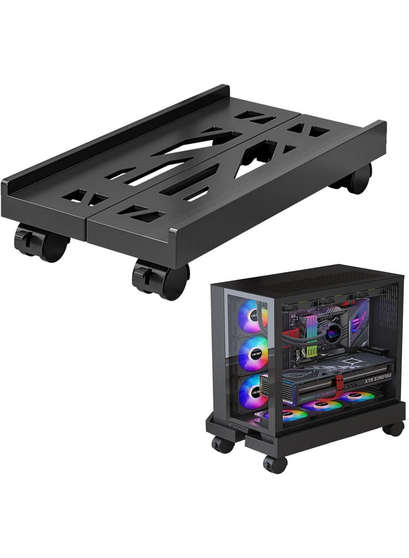 MostNow Computer Tower Stand, Adjustable Mobile CPU Stand, Ventilated PC Tower CPU Holder with Rolling Caster Wheels, Steel PC Floor Cart Riser Fits Most for Gaming Office Desk Accessories (Black) - Image 1