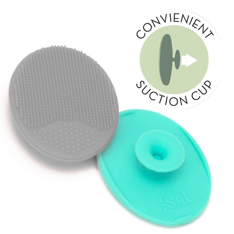 S&T INC. Exfoliating and Massaging Cradle Cap Bath Brushes for Baby, Silicone - 2 Inch x 2.5 Inch, Grey and Teal, 2 Pack - Image 5