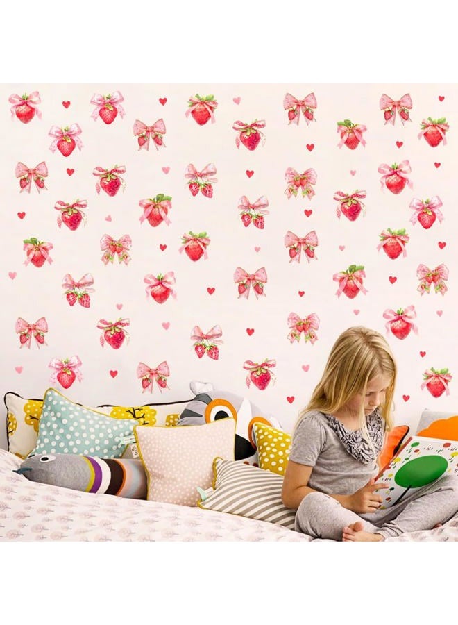 HATARU 90 PCS Strawberry Stickers Berry First Vinyl Decals for Backdrop Baby Girls Birthday Party Supplies Oh Baby Shower Decal for Strawberry Theme Balloon Arch Peel and Stick Bows Sticker Fruit Art Murals - Image 2