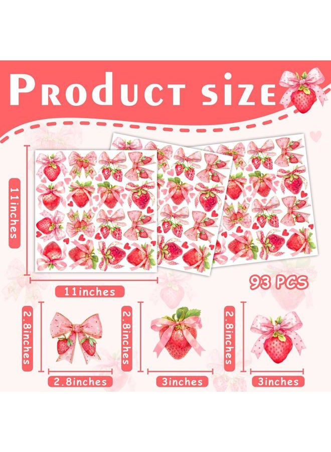 HATARU 90 PCS Strawberry Stickers Berry First Vinyl Decals for Backdrop Baby Girls Birthday Party Supplies Oh Baby Shower Decal for Strawberry Theme Balloon Arch Peel and Stick Bows Sticker Fruit Art Murals - Image 4