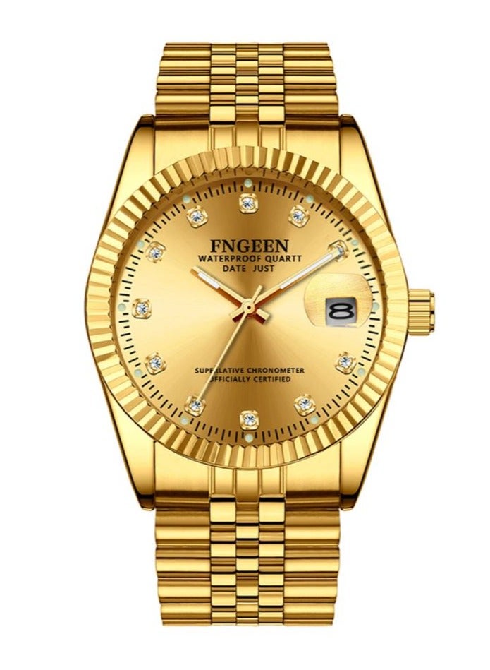 FNGEEN New Design Stainless Steel Quartz Wrist Watch For Men and Women 7008, Gold - Image 2