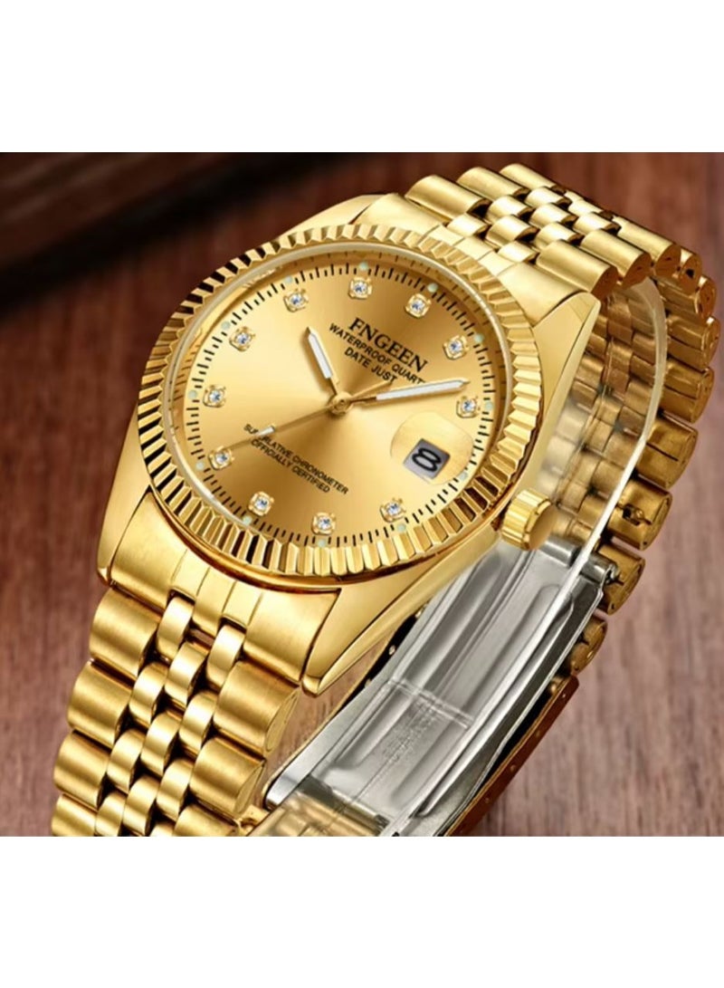 FNGEEN New Design Stainless Steel Quartz Wrist Watch For Men and Women 7008, Gold - Image 5