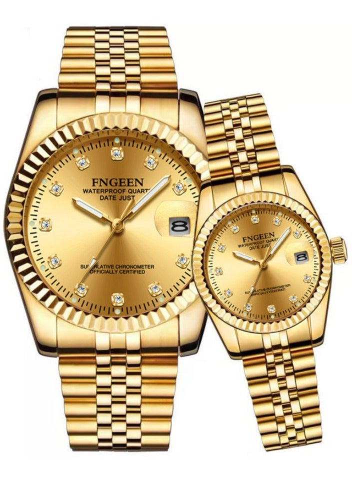 FNGEEN New Design Stainless Steel Quartz Wrist Watch For Men and Women 7008, Gold - Image 1