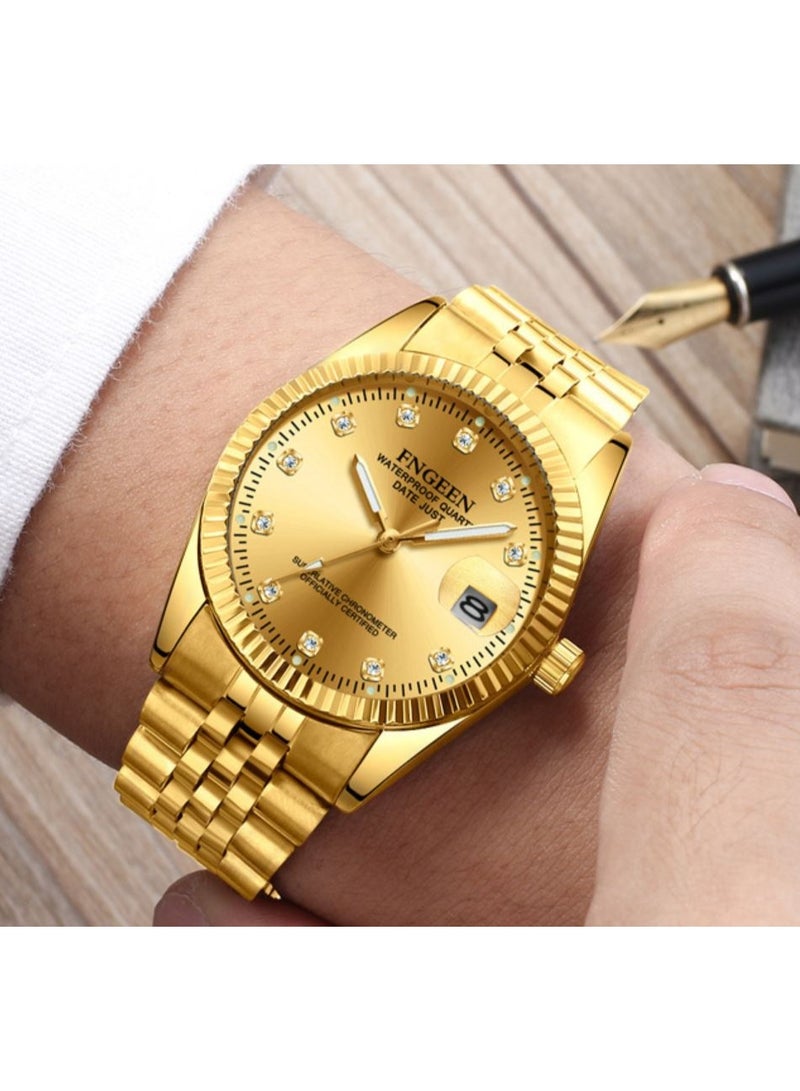 FNGEEN New Design Stainless Steel Quartz Wrist Watch For Men and Women 7008, Gold - Image 4