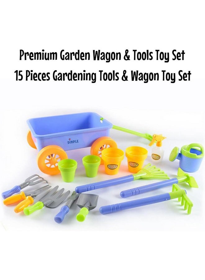 Dimple Garden Wagon & Tools Toy Set Premium 15 Pcs Kids Gardening Tools & Wagon Toy Set - Sturdy & Durable - Top Yd, Beach, Sand, Garden Toy - Great For Kids & Toddlers (Garden Toy Set) Green (Single)  - Image 2