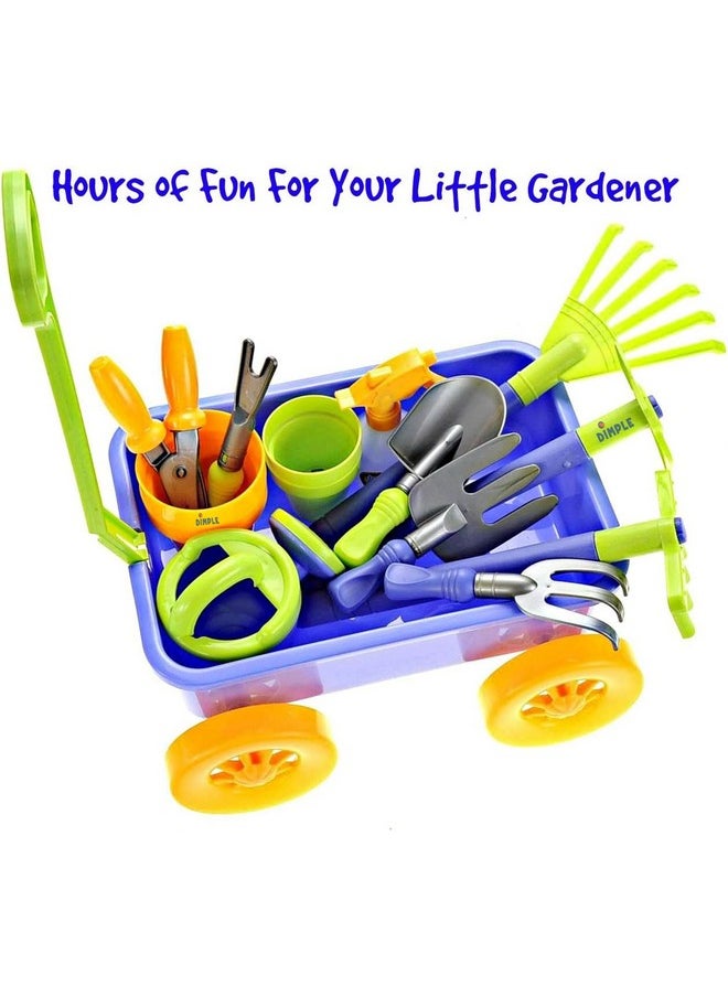 Dimple Garden Wagon & Tools Toy Set Premium 15 Pcs Kids Gardening Tools & Wagon Toy Set - Sturdy & Durable - Top Yd, Beach, Sand, Garden Toy - Great For Kids & Toddlers (Garden Toy Set) Green (Single)  - Image 3
