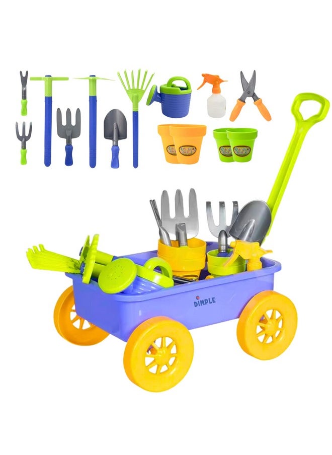 Dimple Garden Wagon & Tools Toy Set Premium 15 Pcs Kids Gardening Tools & Wagon Toy Set - Sturdy & Durable - Top Yd, Beach, Sand, Garden Toy - Great For Kids & Toddlers (Garden Toy Set) Green (Single)  - Image 1