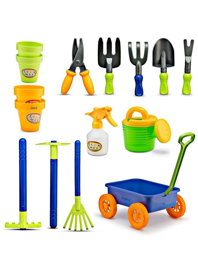 Dimple Garden Wagon & Tools Toy Set Premium 15 Pcs Kids Gardening Tools & Wagon Toy Set - Sturdy & Durable - Top Yd, Beach, Sand, Garden Toy - Great For Kids & Toddlers (Garden Toy Set) Green (Single)  - Image 4