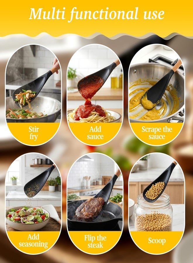 Gaahkai 2PCS Multifunction Cooking Spoon for Non-stick Cookware, Wooden Handle Silicone Spatula Spoons for Mixing Scoop Scrape Serving - Image 5
