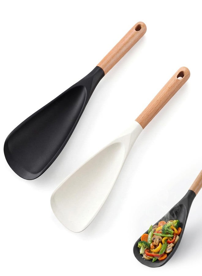 Gaahkai 2PCS Multifunction Cooking Spoon for Non-stick Cookware, Wooden Handle Silicone Spatula Spoons for Mixing Scoop Scrape Serving - Image 1