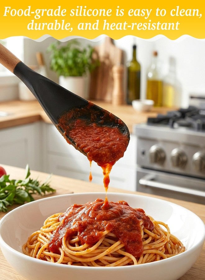 Gaahkai 2PCS Multifunction Cooking Spoon for Non-stick Cookware, Wooden Handle Silicone Spatula Spoons for Mixing Scoop Scrape Serving - Image 4