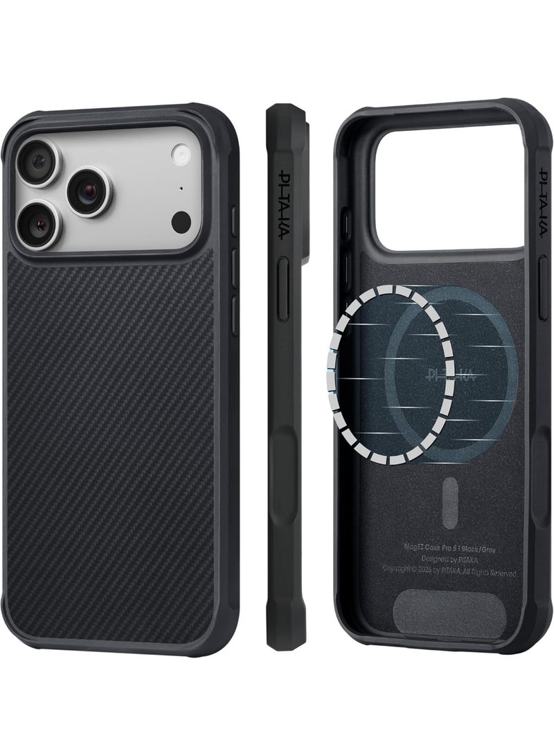pitaka for iPhone 17 Pro Max Case 6.9", Military Grade Protective Case, Compatible with MagSafe, 600D Aramid Fiber Woven & TPU Combined, ProGuard - Black/Grey(Twill) - Image 1