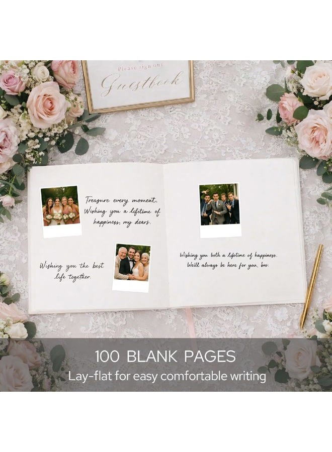 FEELOVE Wedding Guest Book with Embroidered Cover - 8.2" x 8.2" Elegant Guest Book for Party, Wedding Reception, Bridal Shower, Memorial, and Anniversary - Image 2