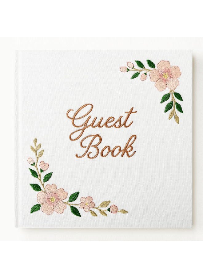 FEELOVE Wedding Guest Book with Embroidered Cover - 8.2" x 8.2" Elegant Guest Book for Party, Wedding Reception, Bridal Shower, Memorial, and Anniversary - Image 1