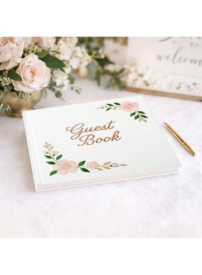 FEELOVE Wedding Guest Book with Embroidered Cover - 8.2" x 8.2" Elegant Guest Book for Party, Wedding Reception, Bridal Shower, Memorial, and Anniversary - Image 5