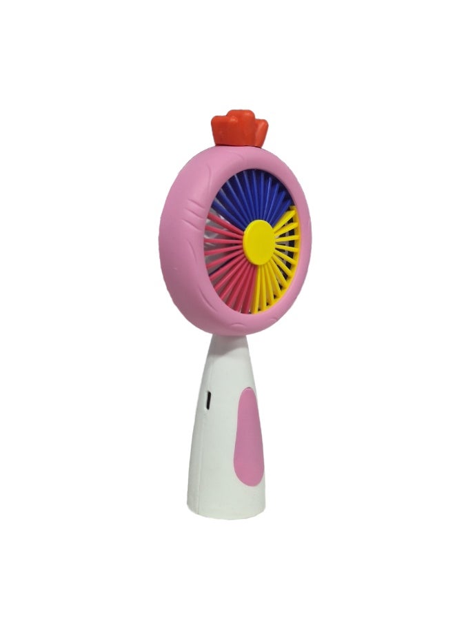 Generic - Mini handheld fan, cute design with bright and multi-colors, small size and easy to carry by hand or put in bag, equipped with USB rechargeable battery, on/off button 2 speeds with LED light, multiple air speeds, nice summer and birthday gift for kids and adults, high quality and easy to use - Image 1