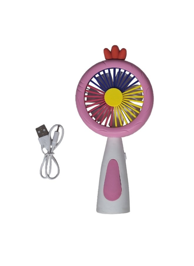 Generic - Mini handheld fan, cute design with bright and multi-colors, small size and easy to carry by hand or put in bag, equipped with USB rechargeable battery, on/off button 2 speeds with LED light, multiple air speeds, nice summer and birthday gift for kids and adults, high quality and easy to use - Image 1