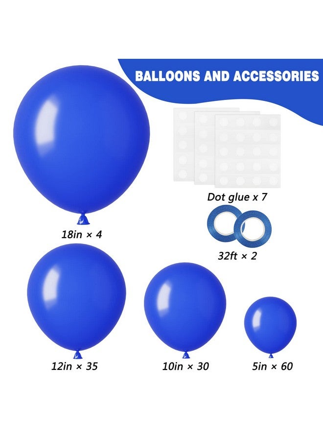 RUBFAC 129pcs Royal Blue Balloons Different Sizes 18 12 10 5 Inch for Garland Arch, Blue Balloons for Birthday Party Graduation Baby Shower Baseball Nautical Party Decoration - Image 1
