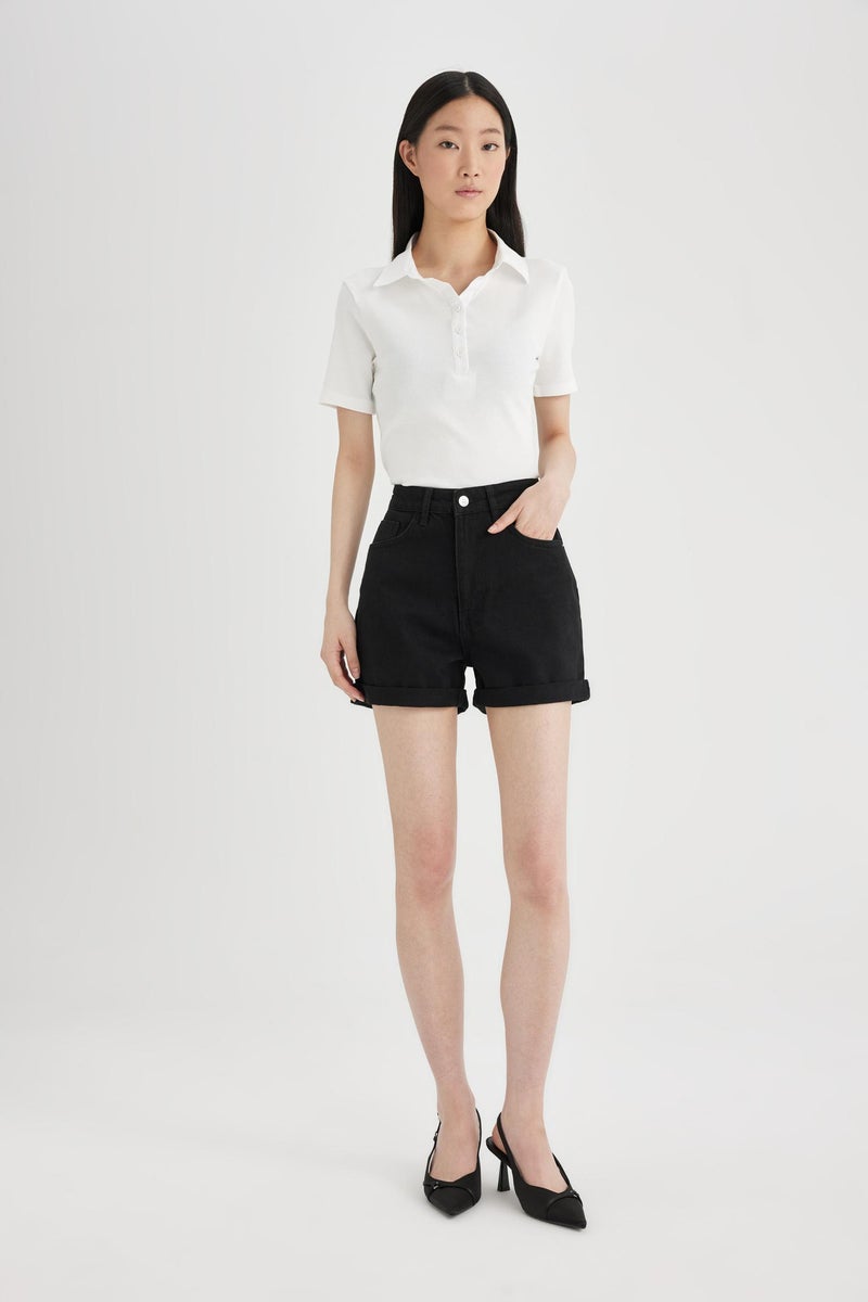 DeFacto Black Woman Mom Fit Denim High waist Shorts Casual - Image 2