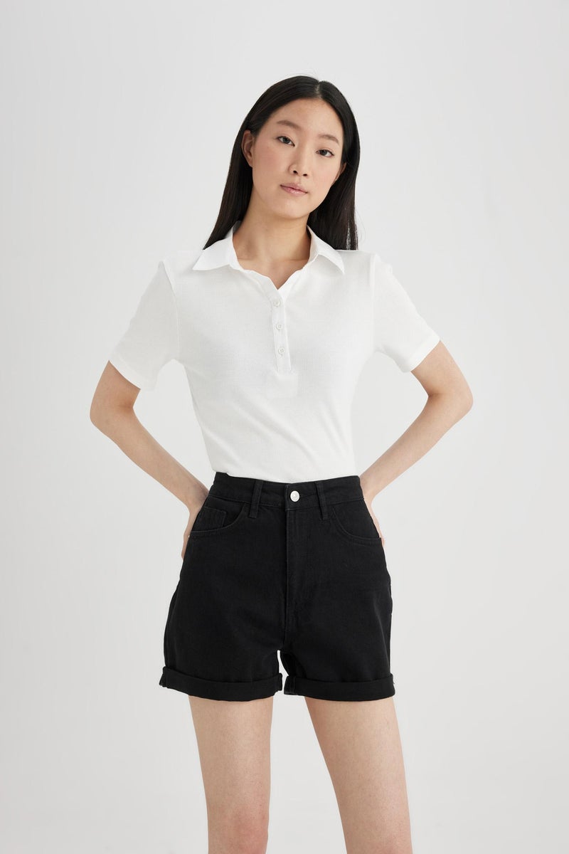 DeFacto Black Woman Mom Fit Denim High waist Shorts Casual - Image 5