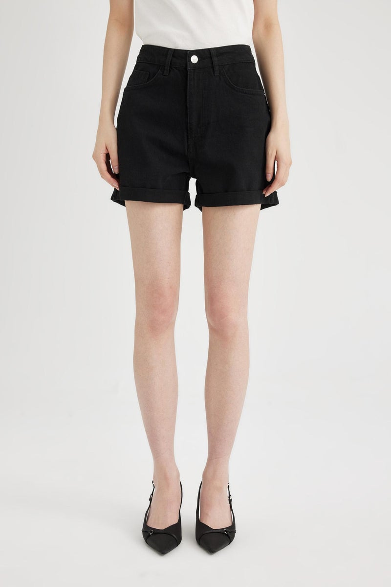 DeFacto Black Woman Mom Fit Denim High waist Shorts Casual - Image 1