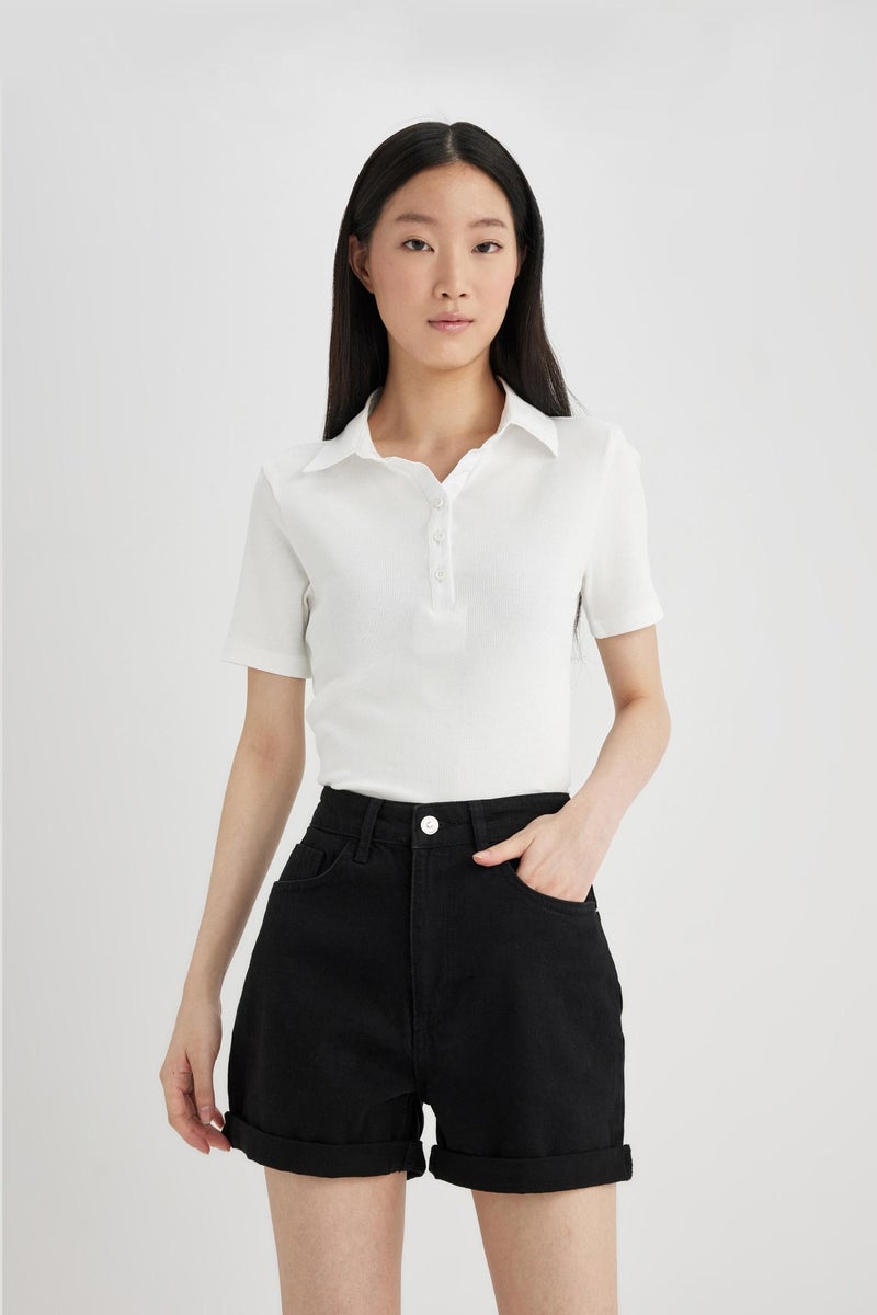 DeFacto Black Woman Mom Fit Denim High waist Shorts Casual - Image 3