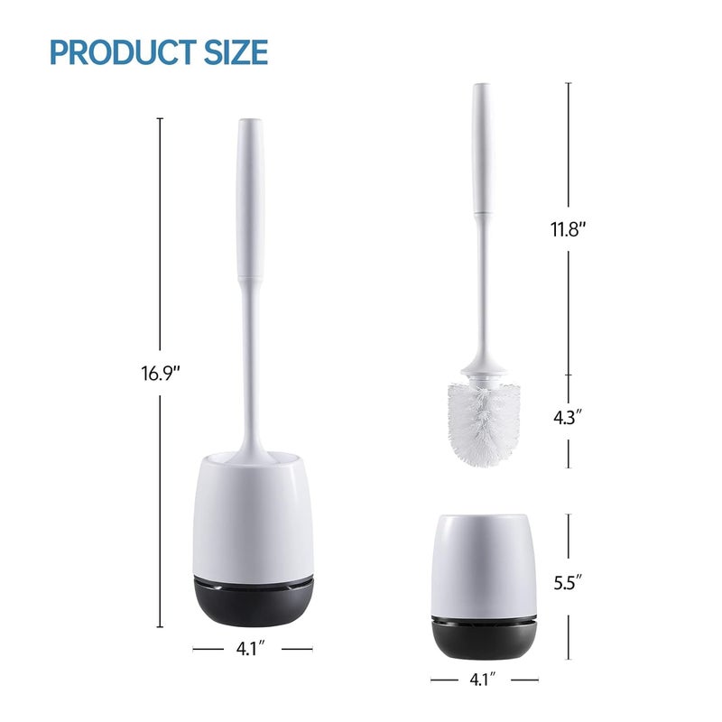 IMUU Silicone Toilet Brush with Holder. Soft Flexible Bristles Easy to Clean, Quick Drying Holder. Hygienic Loo Brush and Holder Set for Bathroom Cleaner.(White,Grey) - Image 4