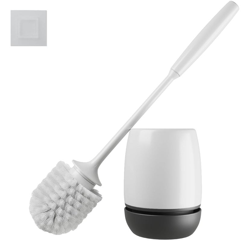 IMUU Silicone Toilet Brush with Holder. Soft Flexible Bristles Easy to Clean, Quick Drying Holder. Hygienic Loo Brush and Holder Set for Bathroom Cleaner.(White,Grey) - Image 1