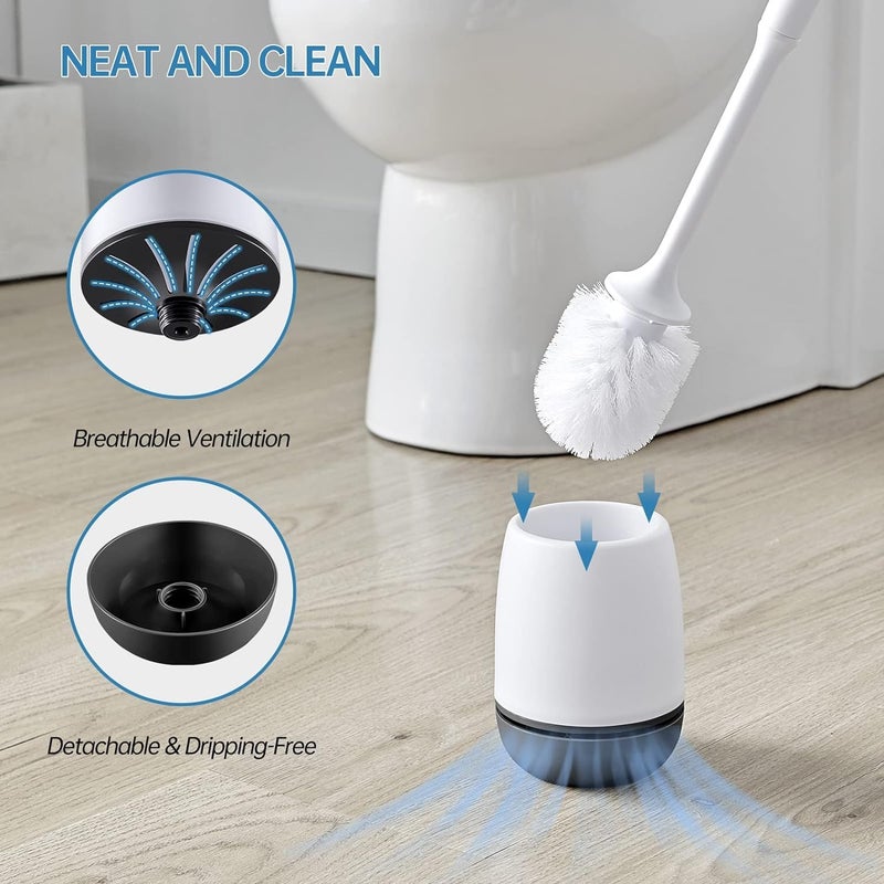 IMUU Silicone Toilet Brush with Holder. Soft Flexible Bristles Easy to Clean, Quick Drying Holder. Hygienic Loo Brush and Holder Set for Bathroom Cleaner.(White,Grey) - Image 2