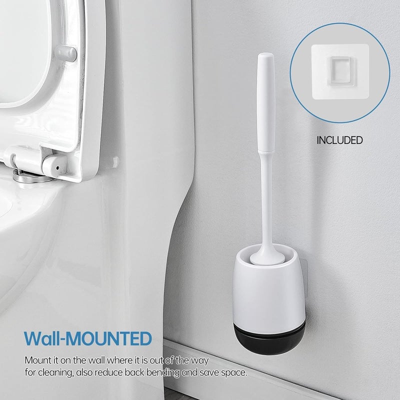 IMUU Silicone Toilet Brush with Holder. Soft Flexible Bristles Easy to Clean, Quick Drying Holder. Hygienic Loo Brush and Holder Set for Bathroom Cleaner.(White,Grey) - Image 3