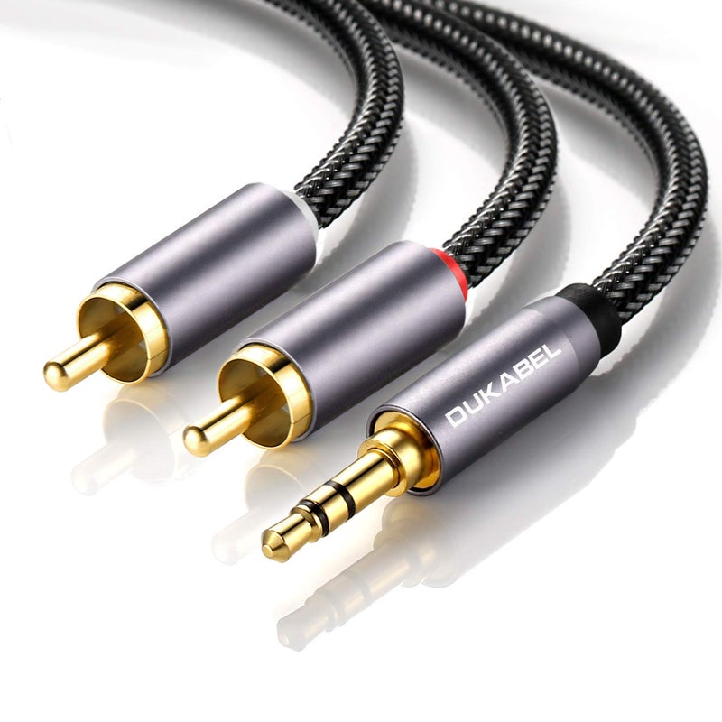 DUKABEL Top Series Long RCA Cables (16 Feet / 5 Meters) - 2-Male RCA to AUX Audio Cable with Crystal-Nylon Braided/24K Gold Plated/99.99% 4N OFC Conductor - Image 4