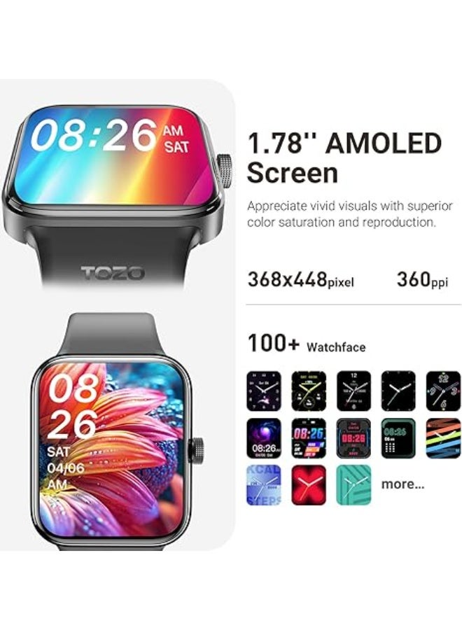 TOZO S4 AcuFit One Smart Watch 1.78" AMOLED Screen for Men Women, Bluetooth Call Dial Fitness Tracker, Heart Rate and Blood Oxygen, Sleep Monitor, IP68 Waterproof, Workout for iOS Android, Black - Image 2