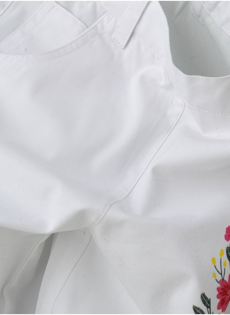 Jelliene White Cotton Trousers with Floral Print for Girls  - Image 4