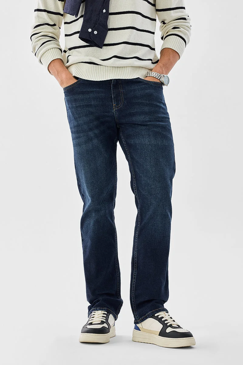 سنيتش Navy Solid Straight Fit Casual Jeans