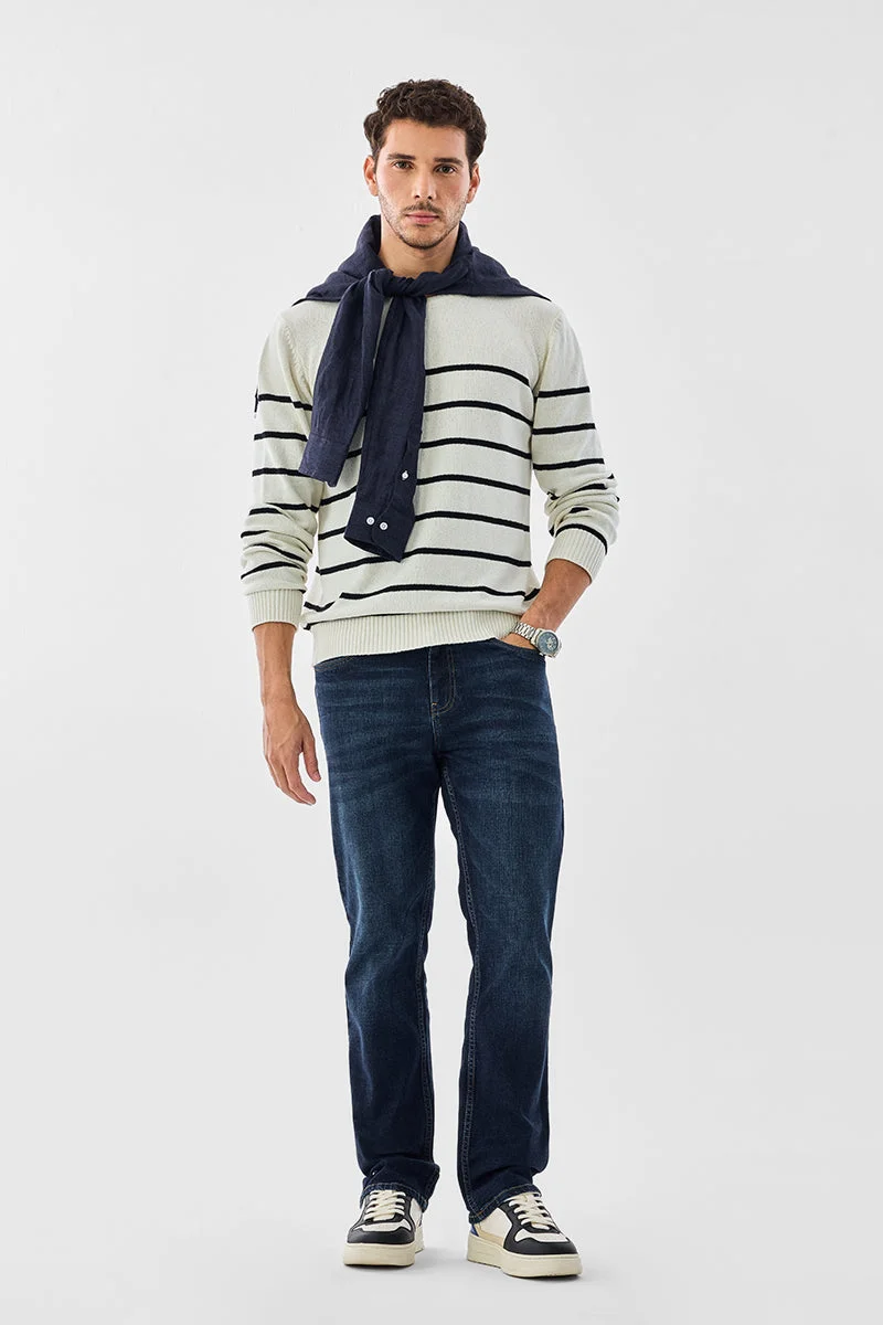 سنيتش Navy Solid Straight Fit Casual Jeans